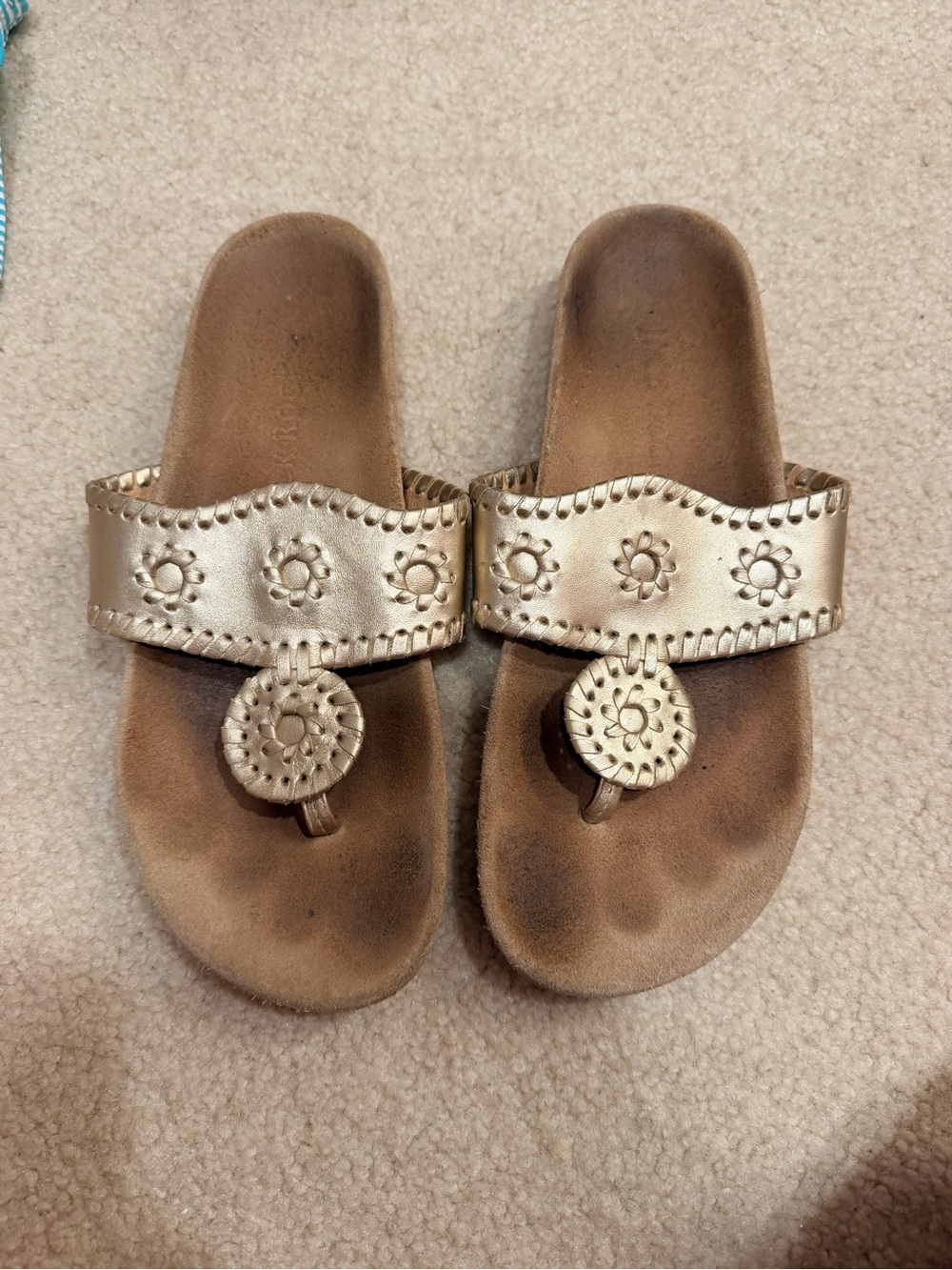 Jack Rogers Metallic Gold Leather Toe-Ring Sandals